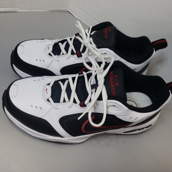 Nike Mens Air Monarch IV 416355-101 White black red Running Shoes Sneakers Sz 13 - Picture 2 of 12